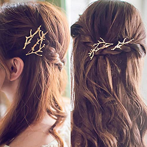 Wendalern Boho Geweih Haarspange und Haarnadeln - Gold, Ast und Blätter Dekorativer Haarschmuck für Frauen und Mädchen