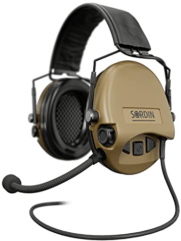 Sordin Supreme MIL CC Slim Gehörschutz - aktiver Gehörschützer mit Nexus-Kabel - Mikrofon, Leder-Band & beige Kapsel, 74332-05-S, Einheitsgröße