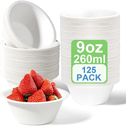 greensight 125 Stück Pappschalen Einweg Suppenschalen 260ML aus Zuckerrohr Einweggeschirr Schalen Einmal Einwegsuppenschale Bio Suppenschüssel Rund Weiß Kompostierbares | Zuckerrohr Einweggeschirr Schalen Einmal Einwegsuppenschale Bio Suppenschüssel Rund Weiß Kompostierbares