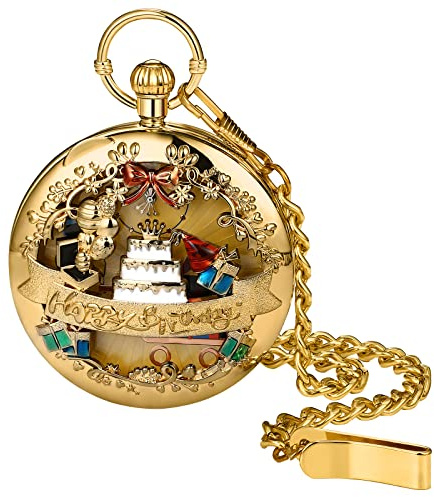 JewelryWe Vatertagsgeschenk Taschenuhr Herren Retro Royal Flush/Kompass/Blumen/Glocke/Motorrad Kettenuhr Analog Quarz Uhr Anhänger mit Halskette Kette Bronze Geschenk für Männer