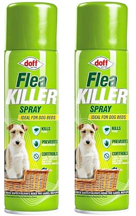 Doff 2 x 200ml Flea Killer Spray Effective Aerosol Flea Control Kills Fleas, Tickes and other Insects Ideal For Dog, Cat and Any Pet Beds Carpet Home