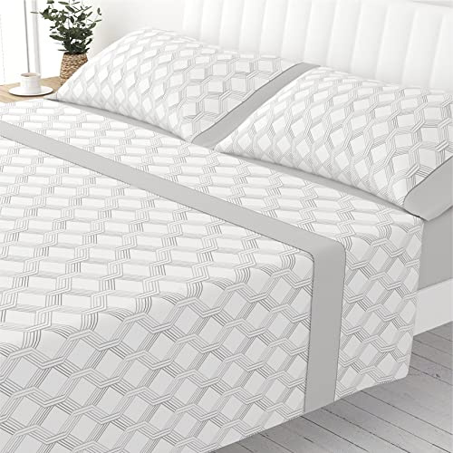Victorio & Lucchino Juego de Sábanas Estampadas de Verano Algodón/Poliéster (Cama 180cm (2 Almohadas), Claudie - Gris)