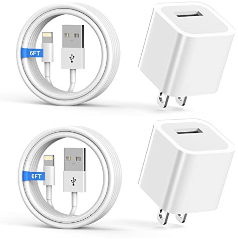 iPhone Charger,[MFi Certified] 2Pack 6FT Lightning Cable Data Sync Charging Cords With 2Pack USB Wall Charger Travel Plug Adapter Compatible with iPhone 14/13/12/11/Mini/XS/Max/XR/X/8/7/SE