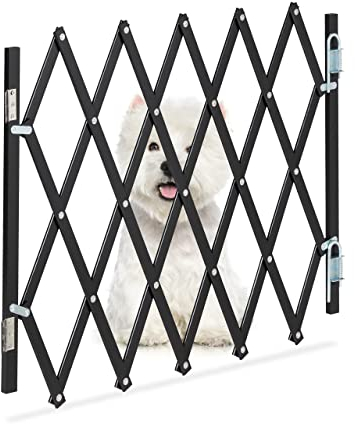 Relaxdays Barrera Seguridad Plegable Perros M, Valla Escaleras hasta 96 cm Ancho, 48,5-60 cm Alto, Reja Mascotas, Negro, Bambú
