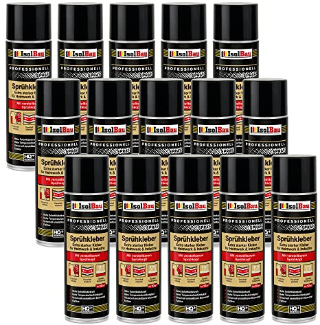 Isolbau Colle en spray 15 x 500 ml – Colle extra forte pour bricolage et industrie – Spray adhésif pour mousse, bois, tissu, cuir, feutre, etc