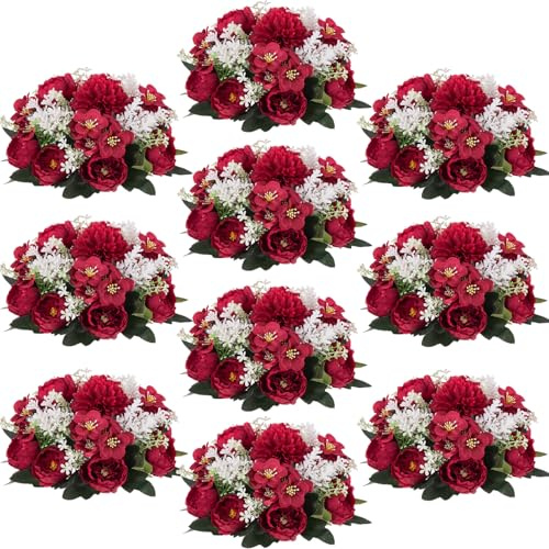 Inweder Flower Balls Centerpieces for Tables: 10 PCS Red Roses Flowers for Centerpieces Floral Arrangements Centerpiece for Wedding Party Celebration Home