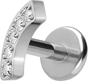 PIERCINGLINE Titan Labret mit Push Fit BOGEN + 5 KRISTALLE Piercing Ohr Helix Tragus Conch Silberfarben 1x8 mm