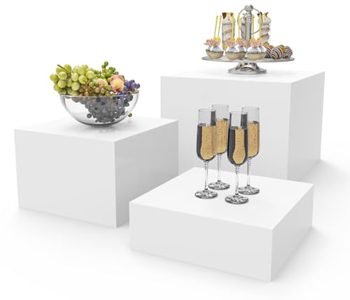 PecMuikee Buffet Risers, Food Risers for Buffet Table, Display Stand Shelf for Catering Dessert Collectibles Jewelry Figures Show, Acrylic Cube Display Nesting Risers with Hollow Bottoms 3PCS 8910