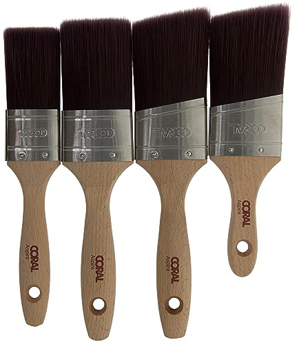 CORAL Aspire Paint-Brush Professional Ultra Smooth Silk Tip FSC, 4 Piece Pack, 1.5, 2, 2 Angled, 2 Angled Stubby, Oval Straight Set, 31748
