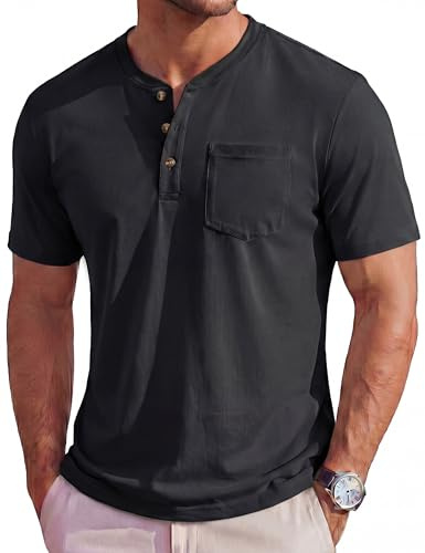 MAGCOMSEN Men's Henley Shirts Short Sleeve Cotton Pocket T-Shirts Casual Button Henley Soild T-Shirt for Summer