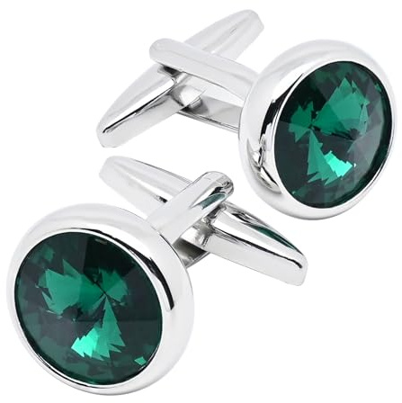 Jonwo Polyhedral Green Crystal Men's Cufflinks In Gift Case, Easy to Put On | Silver Metal Gemstone Cufflinks for Men Jewelry for Wedding Party Daily Office Formal or Casual Wear Business Tuxedo Dress