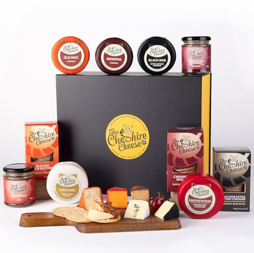 Cheshire Cheese Company | Taste of Cheshire - Cheese, Chutney & Biscuits Gift Hamper | Decadent 5 Cheeses, 3 Biscuits & 2 Chutneys Selection in Gift Hamper | Luxury Cheese Hamper for special occasions
