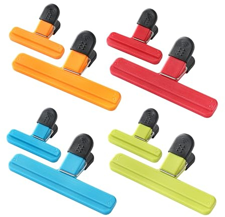 8PCS Chip Bag Clips, HIA Stylish Wide Open Bag Clips for Food Storage, Heavy Seal Grip, Assorted Size (6*3.3 for 4 and 3*2.5 for 4)