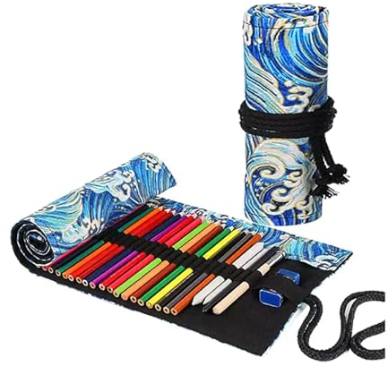 48 Löcher Leinwand Bleistift Wrap,Leinwand Pencil Wrap,Leinwand Stifterolle,Roll-up Bleistift Tasche,48Löcher Stifterolle Verpackungshalter Bleistift Wrap für Bleistifte,Buntstifte,Make up Pinsel