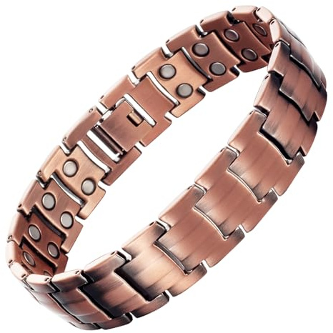 YINOX superstarkt magnetiskt koppararmband för män och kvinnor, klassiskt dubbelknäppt magnetiskt koppararmband, med 40 NdFeB-magneter och högkvalitativ presentförpackning (20,5 cm)