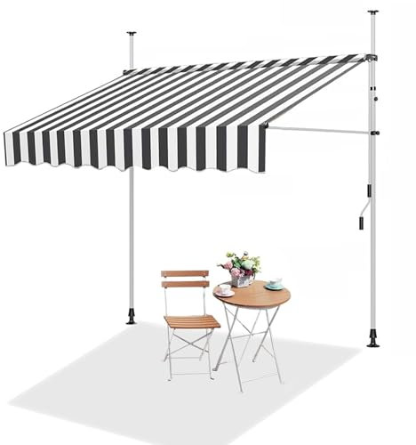 LYUCAYHQ Store Banne Manuel, Auvent de Terrasse Autoportant sans Percage Avec Support de Poteau et Tissu Résistant aux UV, pour Fenêtre, Porte, Porche, Support Gris (Color : Gray+White, Size : 200cm