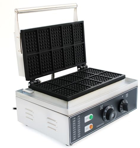 Macchina per waffle commerciale in acciaio inox 1500 W professionale Waffle Maker Machine, timer da 0 ~ 5 minuti, padella antiaderente per waffle belga, controllo del tempo e della temperatura