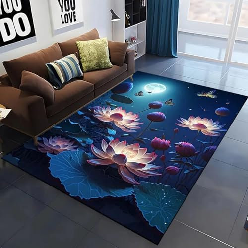 Teppich Läufer Flur Lotus Lotuspflanze Blume 3D Küchenläufer Waschbar, Lange Korridor Teppich, Für Flurtreppen Schlafzimmer,Rutschfest Schallschutz Türmatte Mit 120 X 180 Cm - Leicht Zu Reinig -8R6X1R