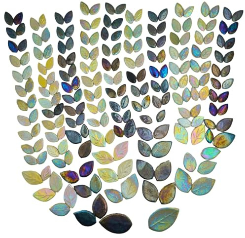 Yuvori Schillernde Keramik-Blütenblatt- und Blatt-Mosaikfliesen, gemischte Größen, 0,5 kg, DIY, Innen- und Außendekoration (B0D8XW638X)