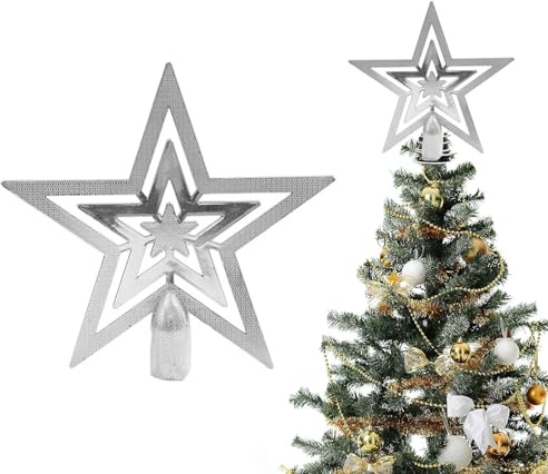 Onlvmyur Estrella de Navidad 20cm para Árbol - Punta de Plástico (Plata)