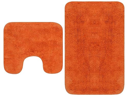 Gecheer 2-TLG. Badematten Set, Badezimmerteppich Set, Badezimmermatte und wc Vorleger aus Baumwolle, rutschfeste Badematte Toilettenmatte Badezimmer Teppich, Waschbar Badvorleger Set, Stoff Orange