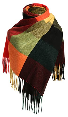 Damen Schal Winter Kaschmir -Schal, warm, weich, groß, Decke, Schal, weicher Schal Schal Blau Gelb Kaschmir Schal Damen Rot Fusselfreie Tücher Ölen Vorhang Schal Damen Strickbuch Tücher (G, One Size)
