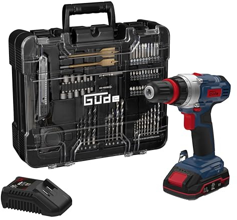 Güde Akku Bohrschrauber BS 18 - Set 126tlg. (18 V, mit Bit-/Bohrer-Set im Koffer, 2-Gang, 19+1 Drehmomentstufen, max. 30 Nm, 10 mm Schnellspannbohrfutter, LED-Licht, inkl. Akku & Schnellladegerät)