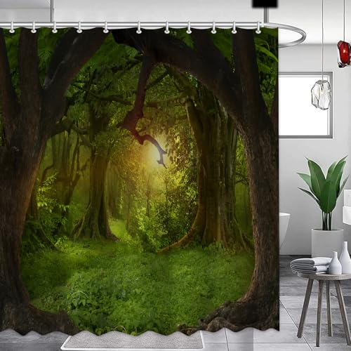 APROPHIC Grüner Baum Natürliche Duschraum Duschvorhang, Outdoor Frühling Landschaft Set, Wasserdicht Badezimmer Vorhang Natürliche Dekoration 183x183cm