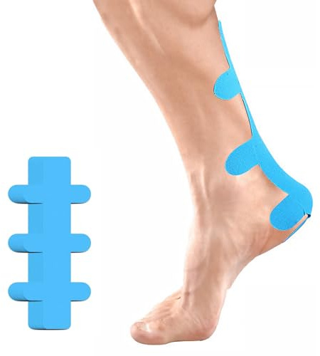 Lot de 10 bandes de kinésiologie pour tendon d'Achille - Doux pour la peau avec un confort de port parfait - Imperméable et élastique - Pour prévenir les tensions musculaires (bleu)