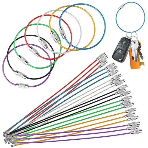 dsDAEDK 70 Stück Schlüsselring Drahtseil, Bunt Drahtseil Schlüsselanhänger Keychain Kabel, 15cm Multifunktionale Stahlseil Schlüsselanhänger für Hängende Gepäckanhänger Schlüsselringe Tags