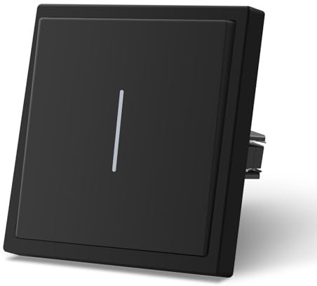 MVAVA Lichtschalter 1 Fach 1 Weg, Lichtschalter Unterputz mit Federanschlüsse, Seidig-Matte Wandschalter mit LED Kontrollleuchte, 80mm*80mm Schwarz, M3-Serie
