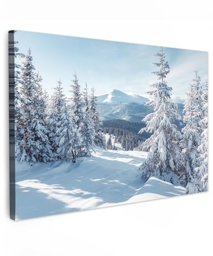 MuchoWow© Leinwand Bilder Groß XXL Wanddeko Wohnzimmer Aesthetic Room Decor | 120x80 cm - Deko Zimmer Wandbilder Modern Bild auf Winterlandschaft - Natur - Berg - Bäume - Schnee