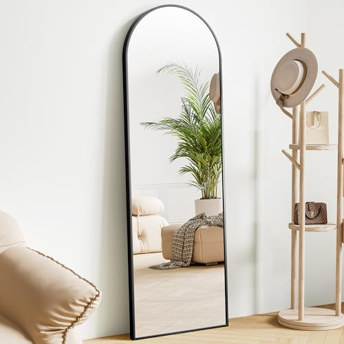 Sweetcrispy Arched 59x16 Full Length Mirror Full Body Floor Mirror Standing Hanging or Leaning Wall, Arch Wall Mirror with Stand Aluminum Alloy Thin Frame for Bedroom Cloakroom,Black