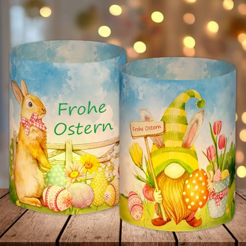12 Windlicht Tischdeko, Ostern Deko Tisch, Modern Dekoration, Frühlingsdeko Osterdeko Innen, Deko Frühling, Kleine Ostern Geschenke, Osterdekoration Grün, Ostergeschenke, für Teelichter/Kerzen