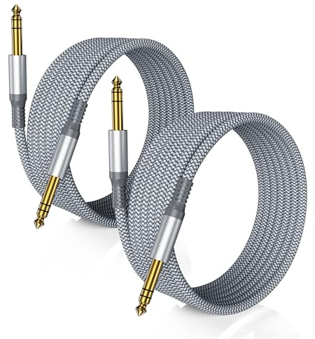 RUXELY 6.35mm TRS Guitar Instrument Cable 2M 2-Pack | Straight 1/4 Inch Male Jack Stereo Audio Interconnect Cord,6.35 Balanced Lead Line for Electric Guitar,Bass,Mixer,Amp,Speaker