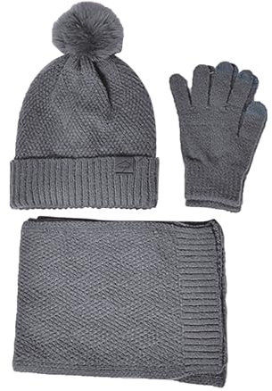 Surttan Set Mütze Schal Handschuhe Damen Kaschmir Pudelmütze Mit Bommel Gestrickte Hüte Elegant Strickhandschuhe Winter Loop Schal Dicker Plüsch Strickmützen Gloves Gefüttert Winterschal Winter Set