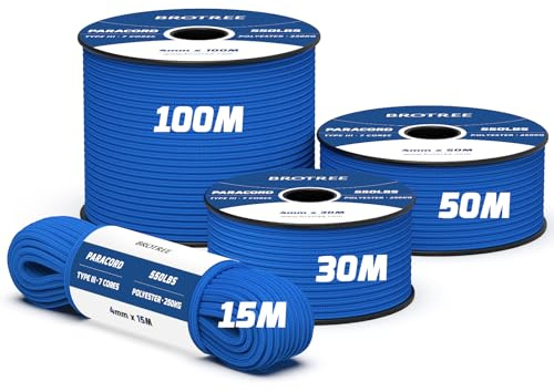 Brotree 550 Paracord 4mm 15m Schnur 100% Polyester Seil Reißfest 7 Kern | 250kg (550lbs) Bruchlast, Typ III, Armbänder, Basteln, Outdoor, Camping, Survival