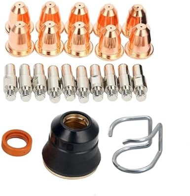 23pcs Plasmaschneider Taschenlampe S45 Zubehör PR0010 Elektroden PD0116-08 Düsen Spitzen 0,6/0,8/0,9/1,1 QIANGHAN Führungsschiene Abstandshalter Befestigungskappe für Taschenlampe S45 QIANGHAN (1,0
