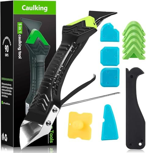 Silikonfugenentferner,Silikonentferner, Silikon Abzieher Werkzeug Set 5 in 1 Fugenkratzer 6 Auswechselbar Silikonpads Dichtungsdüsen ​für Küche Bad Boden Spüle Fenster Abdichtung