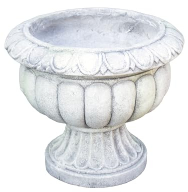 Darthome Stone Grey Fluted Urn Planter 32x27x32cm Cement Fibrestone Garden Round Natural Antique Pot