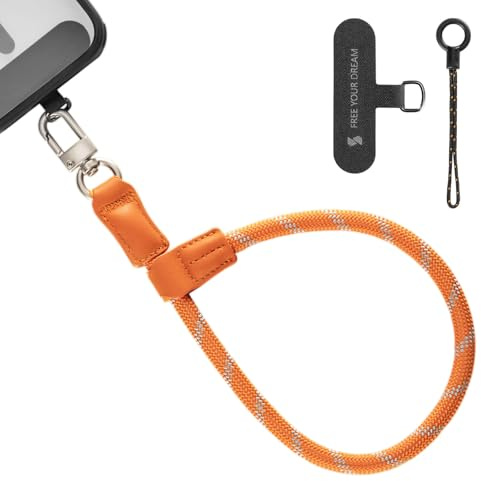 SMALLRIG Adjustable Phone Wrist Strap, 38 cm Handledsrem i Läder & Nylon för Smartphones med Inbyggd Krok för Nycklar & Tillbehör, för iPhone, för Samsung, Orange - 5302