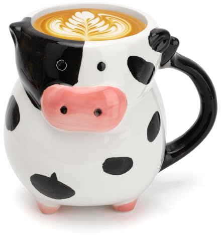 RANJIMA Taza de vaca con diseño de animales 3D, taza de té de cerámica de 585 ml con diseño de vaca, taza de vaca divertida taza de té, taza de café, bonita vaca de Navidad, regalos de cumpleaños para