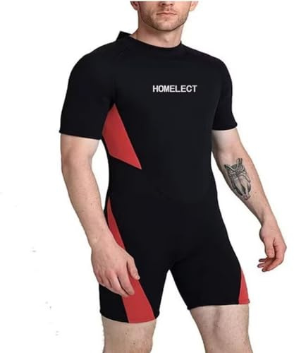 Mens Wetsuit, 3mm Shorty Plus Size Diving Suit with Zipper Pull Cord, Open Water Swimming Wet Suit, for Surfing/Stand-Up Paddling/Kayaking/Scuba Diving, Red, 6XL