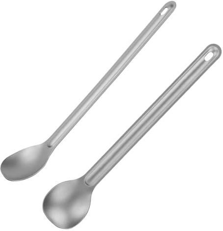 Long Spoon, 2PCS Lightweight Long Handle Titanium Spork Set Camping Spoon Utensils for Outdoor Camping (01)
