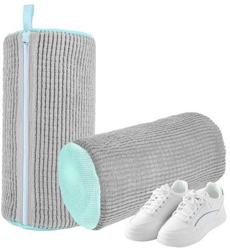 Shoe Washing Machine Bag 2Pcs Shoe Laundry Bag with Zipper Hook Trainer Washing Machine Bag Thickened Fluffy Fibers Keep 360° Wrap-around Cleaning Shoe Laundry Bags Reusable Shoe Cleaning Bag
