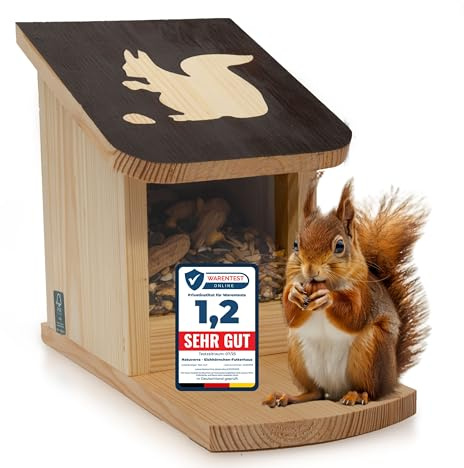 Natuverra Comedero de madera FSC con diseño de tejado, resistente a la intemperie y estable, con cristal acrílico y techo plegable, casa de animales salvajes y regalo para niños, familia y amantes de