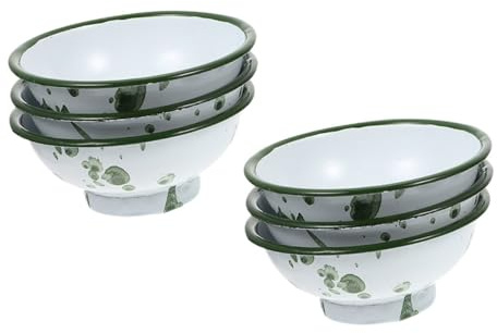 DIYEAH 6 Stück Kleine Vintage Emaille Reisschalen Dickwandige Servierschalen mit Fuß Klassische Haushaltsschüsseln für Reis Suppe Salat Sichere Emaillierte Küchenschalen | Vielseitig Nutzbar, Leicht zu Reinigen, im Nostalgischen Stil, für Zuhause und Tischdekoration