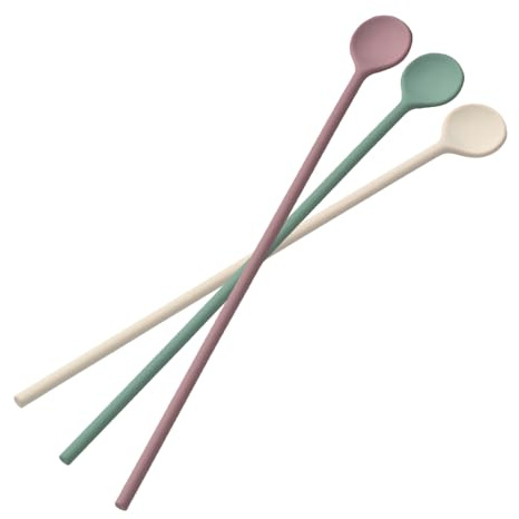 Ciieeo 3 Pcs Silicone Coffee Stirrer Spoon Long Handle Stirring Spoon for Iced Tea Cocktail Whiskey Beverage Mixing Soft Reusable Swizzle Sticks for Kitchen Drinks and Daily Use