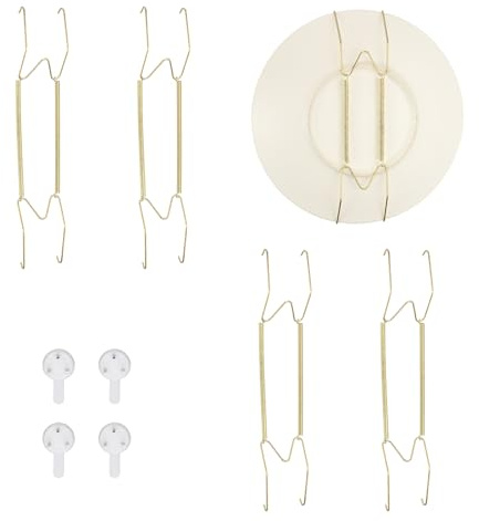 QUARKZMAN 4pcs 14 Inches Porte-Assiette Invisible Pour Le Mur Golden | Universel En Acier Inoxydable, Support En Forme De W Avec Clou Sans Trace, Pour Decorations, Porte-Assiette
