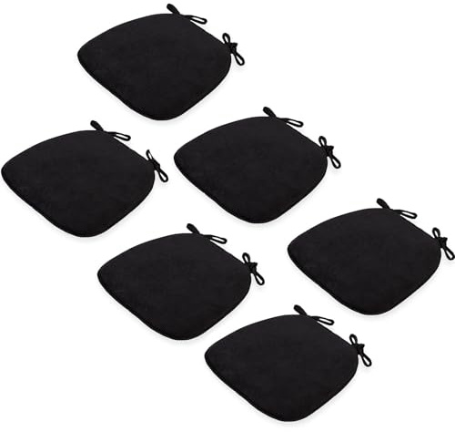 Generisch Sitzkissen Halbrund Waschbares Stuhlkissen Cord 43x41x35cm mit Rutschfester Unterseite & Bindebändern Stuhlauflage für Gartenstuhl, Esszimmerstuhl oder Bürostuhl,Schwarz,6PCS